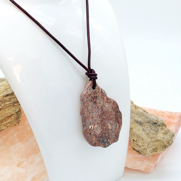 Large Leopard Skin Jasper Necklace Leather Cord Natural Gemstone Pendant - Picture 2 of 3